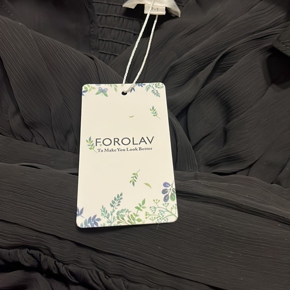 NWT  VNeck Dress Sleeveless Ruffle Shoulders A-Line Flowy Dresses w/Smocked Back - Picture 4 of 4